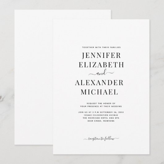 Eenvoudige uitnodiging voor Chic Calligraphy Weddi (Voorkant / Achterkant)