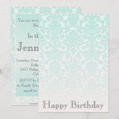 Eenvoudige uitnodiging voor Chic Mint Damask Birth (Voorkant / Achterkant)