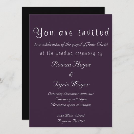 Eenvoudige uitnodiging voor Christelijke bruiloft (Voorkant / Achterkant)