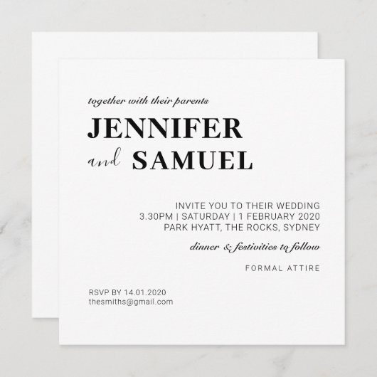 Eenvoudige uitnodiging voor classic Black en White (Voorkant / Achterkant)