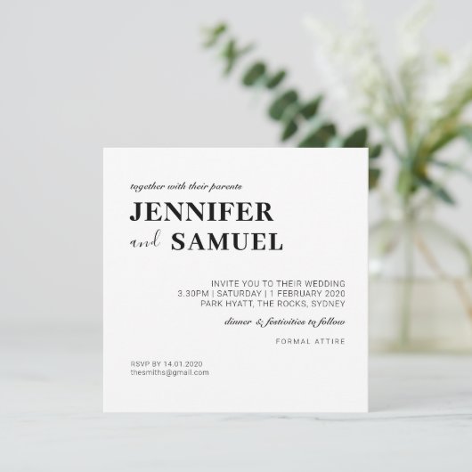 Eenvoudige uitnodiging voor classic Black en White (Staand voorkant)