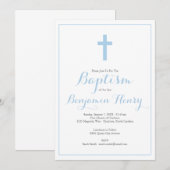 Eenvoudige uitnodiging voor Cross Blue Boy Baptism (Voorkant / Achterkant)