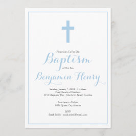 Eenvoudige uitnodiging voor Cross Blue Boy Baptism