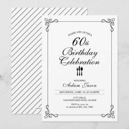 Eenvoudige uitnodiging voor de 60e verjaardag van (Voorkant / Achterkant)