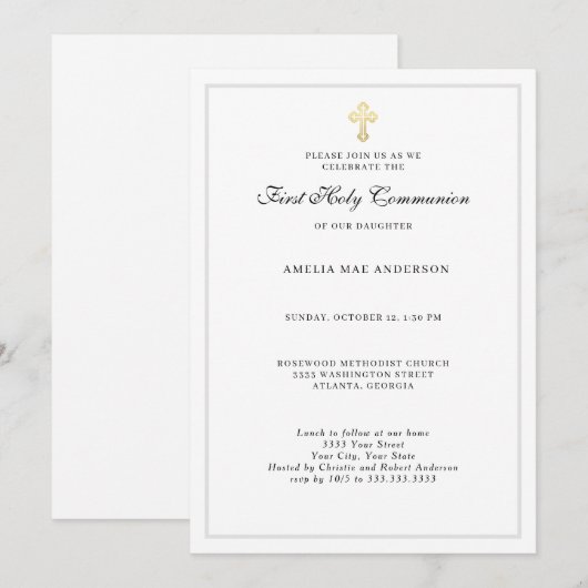 Eenvoudige uitnodiging voor de eerste Heilige Comm (Voorkant / Achterkant)