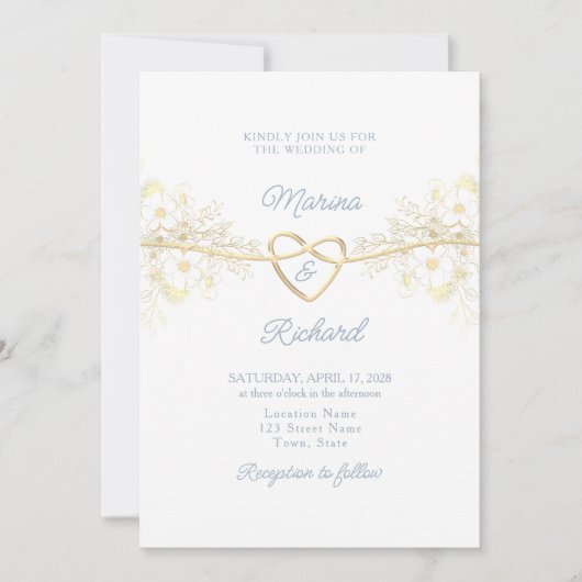 Eenvoudige uitnodiging voor een blauwe bruiloft (Voorkant)