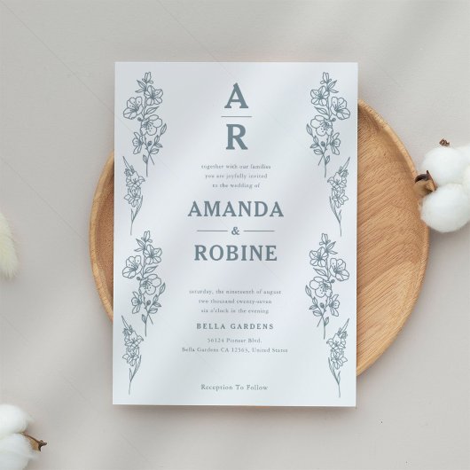 Eenvoudige uitnodiging voor een blauwe Floral brui