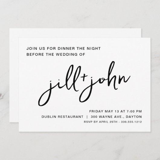 Eenvoudige uitnodiging voor een bruiloft (Voorkant / Achterkant)