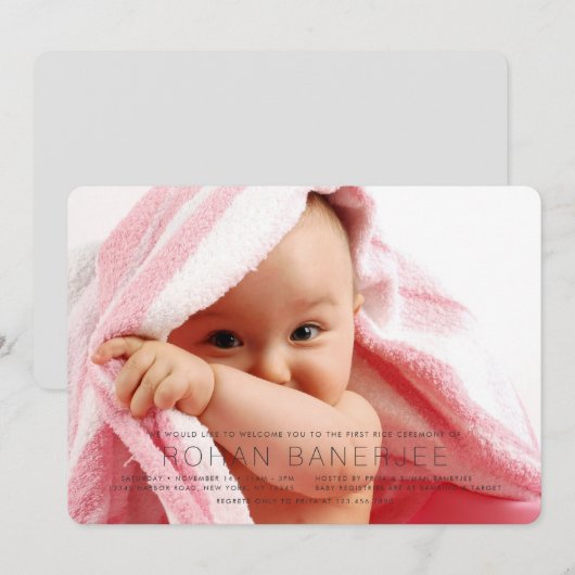 Eenvoudige uitnodiging voor een eerste-rijstceremo (Voorkant / Achterkant)