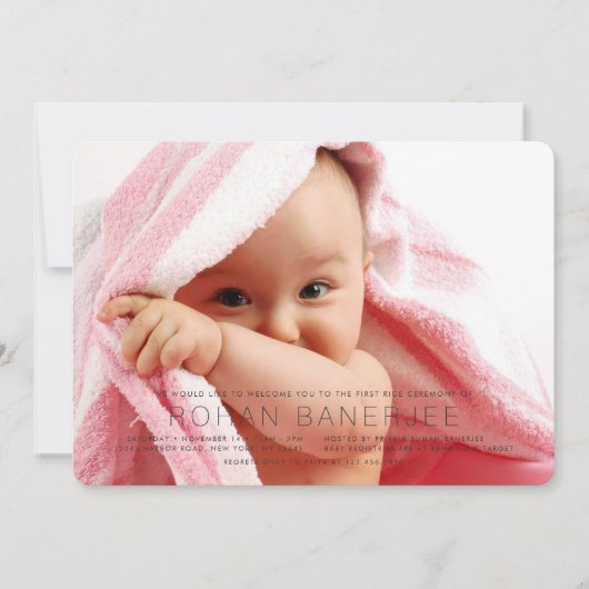 Eenvoudige uitnodiging voor een eerste-rijstceremo (Voorkant)