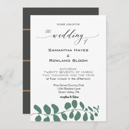 Eenvoudige uitnodiging voor een eucalyptusbruiloft (Voorkant / Achterkant)