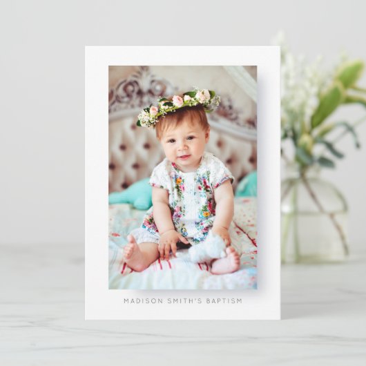 Eenvoudige uitnodiging voor een fotodoopfeest (Staand voorkant)