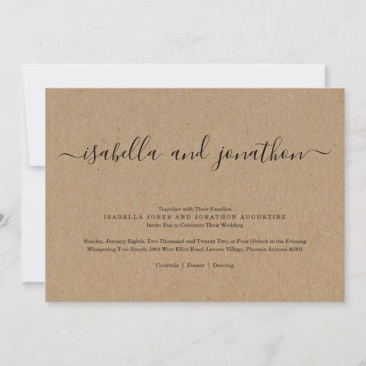 Eenvoudige uitnodiging voor een huwelijk - Kraft P (Voorkant)