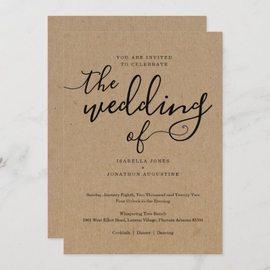 Eenvoudige uitnodiging voor een huwelijk op kraftp (Voorkant / Achterkant)