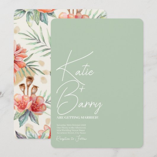 Eenvoudige uitnodiging voor een modern Sage Floral (Voorkant / Achterkant)