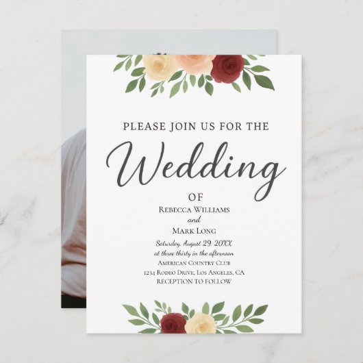 Eenvoudige uitnodiging voor een overlay-fotowedden (Voorkant / Achterkant)