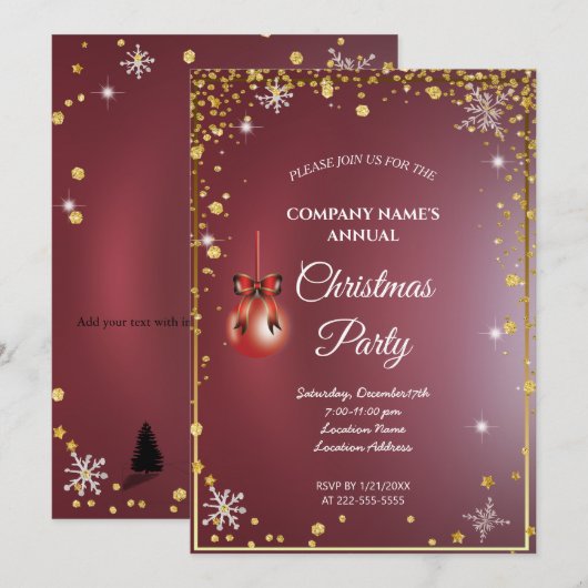 Eenvoudige uitnodiging voor een rode elegante kers (Voorkant / Achterkant)