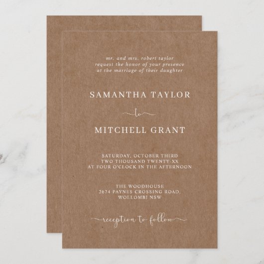 Eenvoudige uitnodiging voor een trouwe bruiloft (Voorkant / Achterkant)