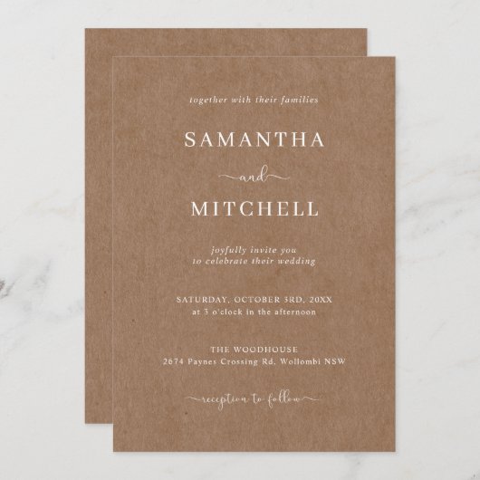 Eenvoudige uitnodiging voor een trouwe bruiloft (Voorkant / Achterkant)