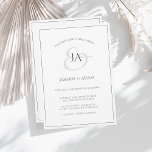 Eenvoudige uitnodiging voor een witte en zwarte br<br><div class="desc">Eenvoudige uitnodiging voor een wit en zwart monogram huwelijk. Druk uw trouwgasten stijlvol onder de indruk met deze trendy witte en zwarte trouwuitnodiging met een mooi zwart script, met de initialen van de bruid en de bruid op een witte achtergrond. Deze uitnodiging heeft een verbluffend zwart-wit ontwerp, met moderne en...</div>