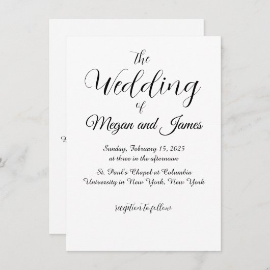 Eenvoudige uitnodiging voor een zwart-wit huwelijk (Voorkant / Achterkant)