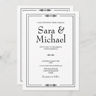 Eenvoudige uitnodiging voor een zwart-wit huwelijk