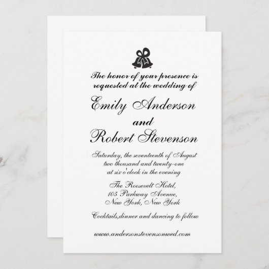 Eenvoudige uitnodiging voor een zwart-wit huwelijk (Voorkant / Achterkant)