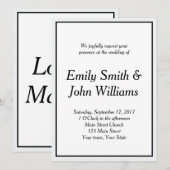 Eenvoudige uitnodiging voor een zwart-wit huwelijk (Voorkant / Achterkant)