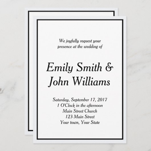 Eenvoudige uitnodiging voor een zwart-wit huwelijk (Voorkant / Achterkant)