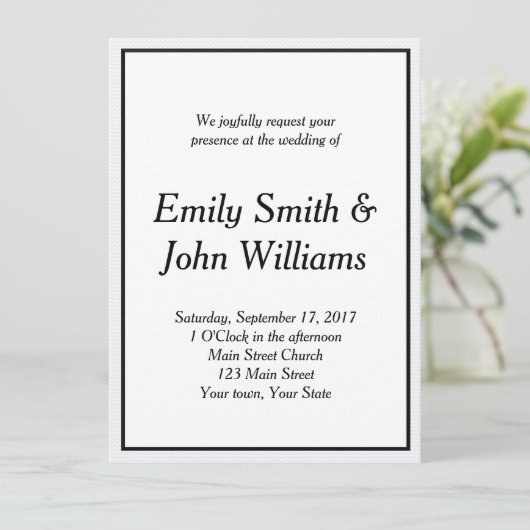 Eenvoudige uitnodiging voor een zwart-wit huwelijk (Staand voorkant)
