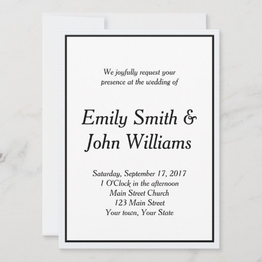 Eenvoudige uitnodiging voor een zwart-wit huwelijk (Voorkant)