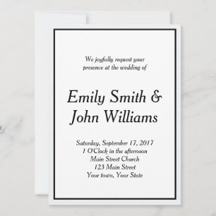 Eenvoudige uitnodiging voor een zwart-wit huwelijk