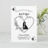 Eenvoudige uitnodiging voor een zwart-wit huwelijk (Staand voorkant)