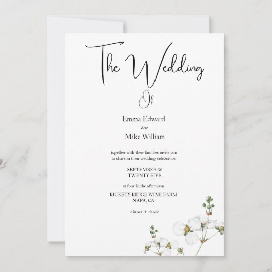 Eenvoudige uitnodiging voor een zwart-wit huwelijk (Voorkant)