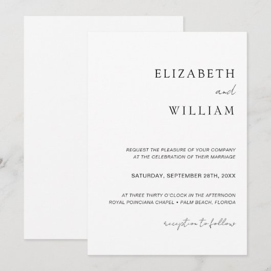 Eenvoudige uitnodiging voor een zwart-wit minimali (Voorkant / Achterkant)