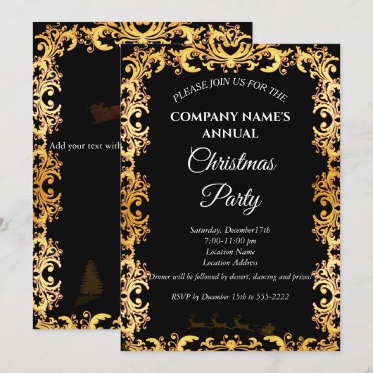 Eenvoudige uitnodiging voor een zwarte elegante ke (Voorkant / Achterkant)