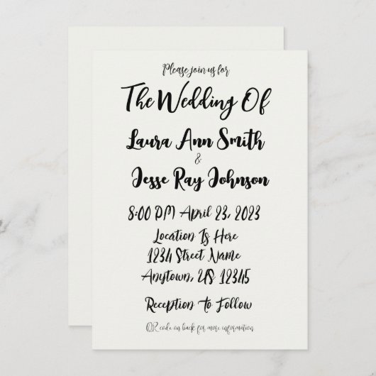 Eenvoudige uitnodiging voor eenvoudige bruiloft QR (Voorkant / Achterkant)