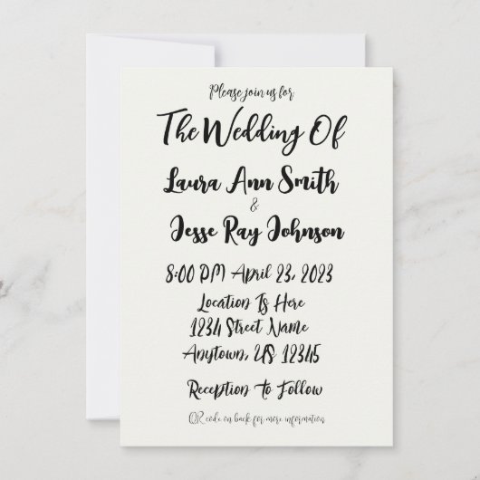 Eenvoudige uitnodiging voor eenvoudige bruiloft QR (Voorkant)