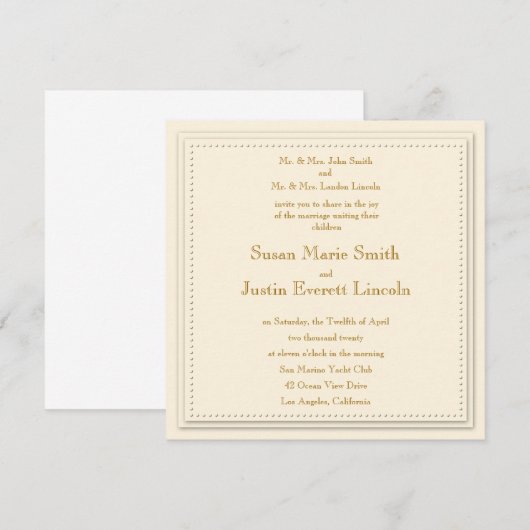Eenvoudige uitnodiging voor Elegance Cream Square (Voorkant / Achterkant)
