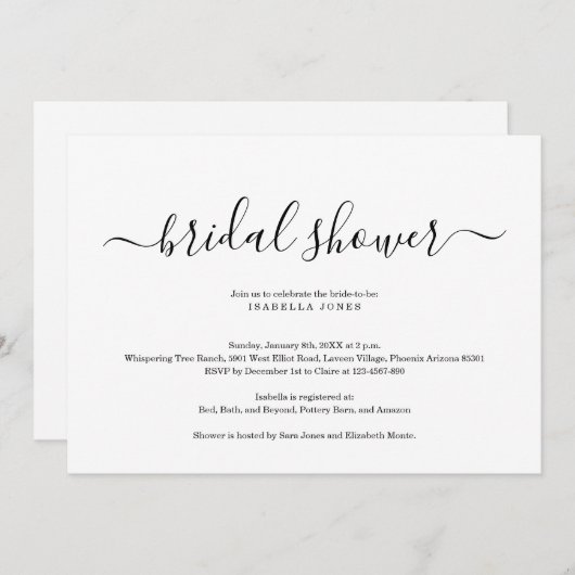 Eenvoudige uitnodiging voor Elegant Bridal Shower (Voorkant / Achterkant)