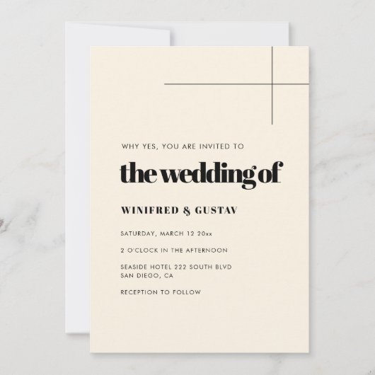 Eenvoudige uitnodiging voor elegant en chic bruilo (Voorkant)