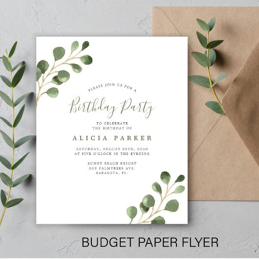 Eenvoudige uitnodiging voor eucalyptusverjaardagsf flyer