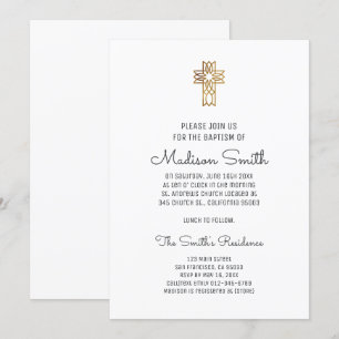 Eenvoudige uitnodiging voor Faux Gold Cross-Baptis