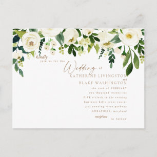Eenvoudige uitnodiging voor Floral & Gold Wedding Briefkaart
