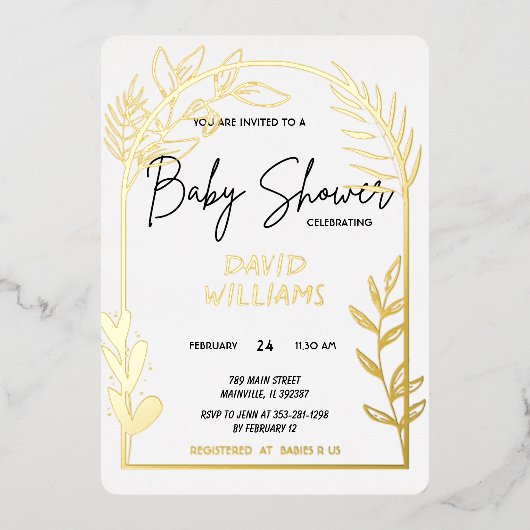 Eenvoudige uitnodiging voor Folie via White en Gol (Voorkant)