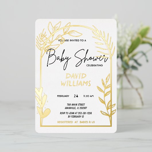 Eenvoudige uitnodiging voor Folie via White en Gol (Staand Voorkant)