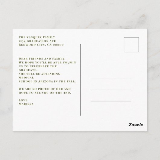 Eenvoudige uitnodiging voor fotostage-afstudeerfee (Achterkant)