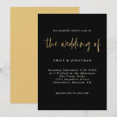 Eenvoudige uitnodiging voor Gold Black Script Wedd (Voorkant / Achterkant)