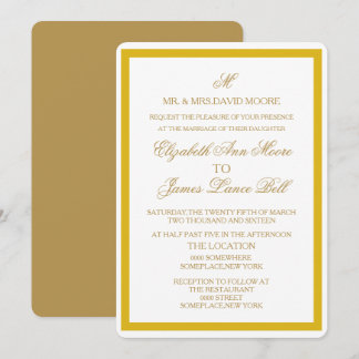 Eenvoudige uitnodiging voor Gold en White Wedding