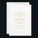 Eenvoudige uitnodiging voor goudmakreel van Elegan<br><div class="desc">Deze eenvoudige elegante gouden bachelorette feestuitnodiging is perfect voor uw moderne minimalistische witte en gouden vrijgezellenfeest. Het ontwerp biedt een minimaal hedendaags goudlettertype dat vergezeld gaat van een formele kalligrafie. Houd het zoals is,  of verkies om het met uw eigen kunstwerk of foto's te personaliseren!</div>